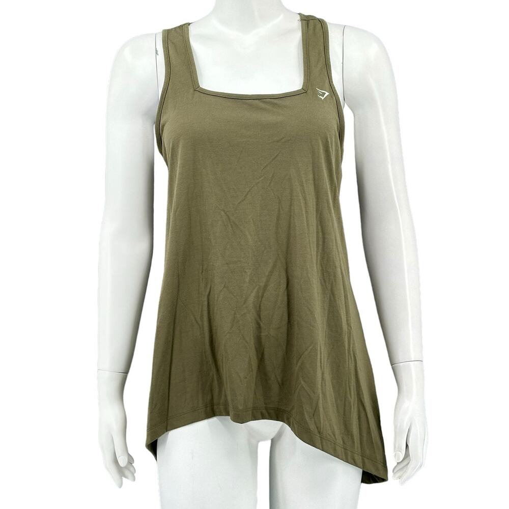 Gymshark Top Women Medium Olive Green Tie Split Back Tank Workout Gym Athleisure